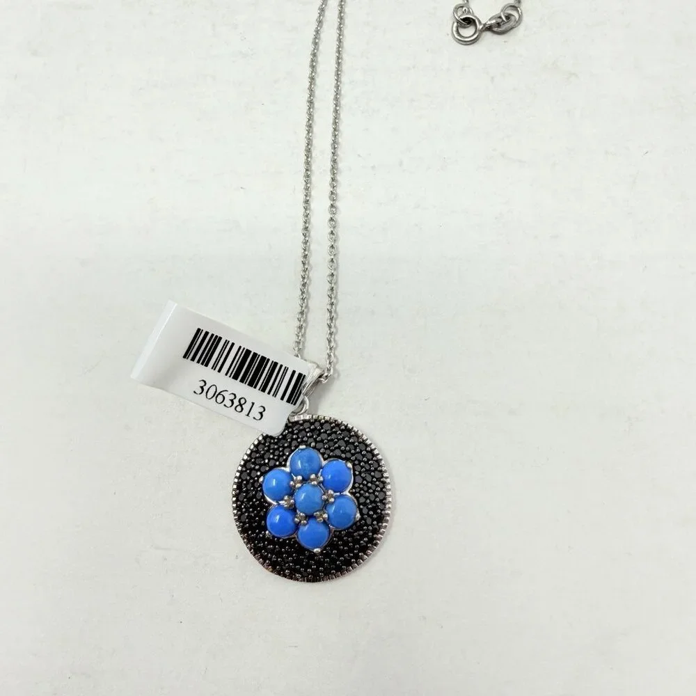 Shop LC Ceruleite/Thai Black Spinel Black Rhodium Sterling Silver‎ Necklace 5482